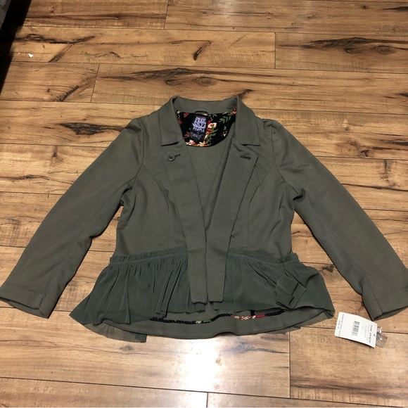Free People Jackets & Blazers - NWT Free People Jacket Blazer Army Green Tulle Ruffle size 12. -A